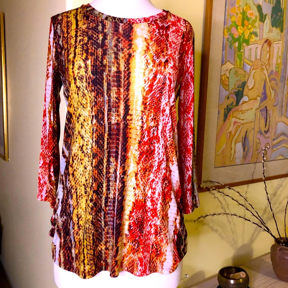 LOGO Layers by Lori Goldstein Snakeskin Printed Sheer Mesh Top